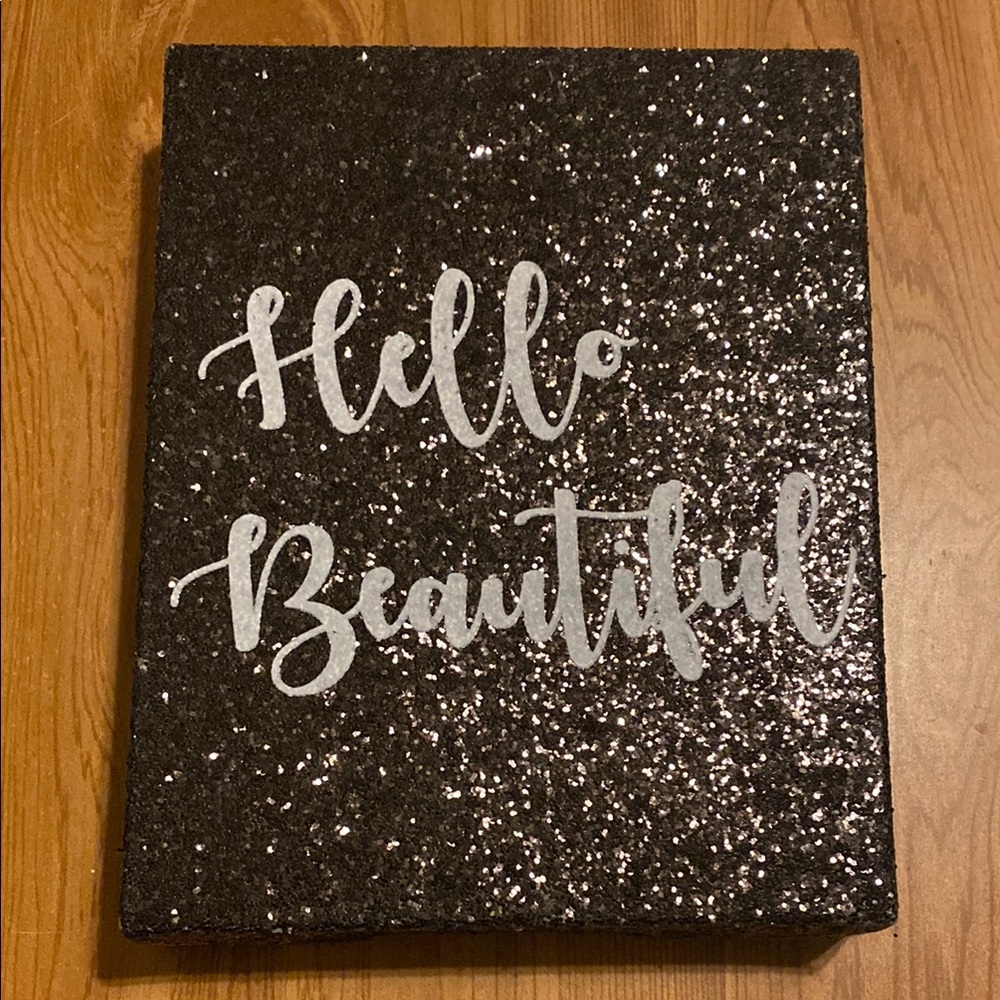 Black Glitter Canvas Art “Hello Beautiful”